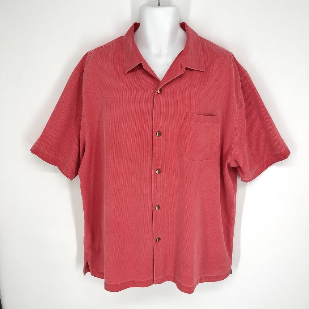 Tommy Bahama Original Fit Silk Short Sleeves Shirt Size XXL Orangish Red Camp